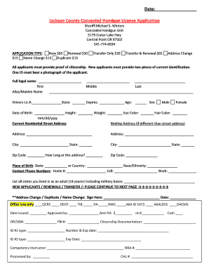 Jackson County Concealed Handgun License Application