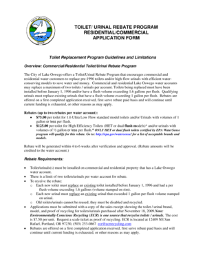 Toilet/ urinal rebate program residential/commercial application form