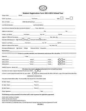 Student Registration Form 2011-2012