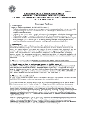 Disadvantaged Business Enterprise Certification Application