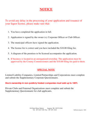 Maine Liquor License Application