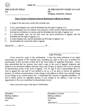 Texas Trial Court Certification of Defendant’s Right of Appeal