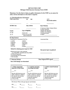 Michigan Child Outcomes Summary Form