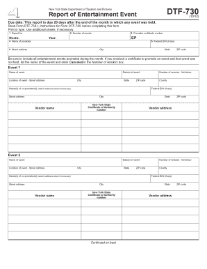 New York State Entertainment Event Report DTF-730