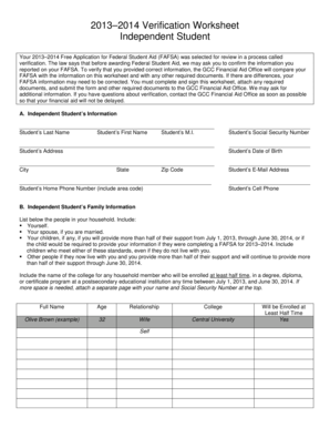 2013–2014 Verification Worksheet