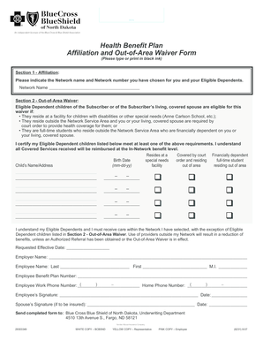 Health Benefit Plan Affiliation and Out-of-Area Waiver Form