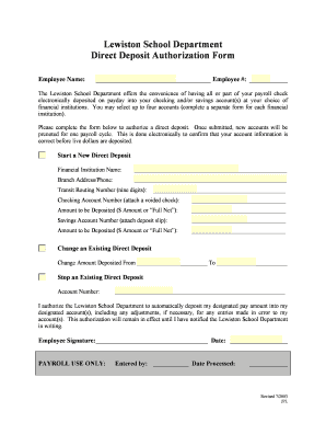 Lewiston School Department Direct Deposit Authorization Form
