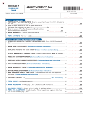 Maine Form 1041ME Adjustments to Tax