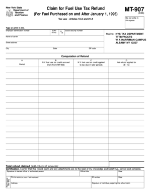 New York State Fuel Use Tax Refund Claim Form MT-907