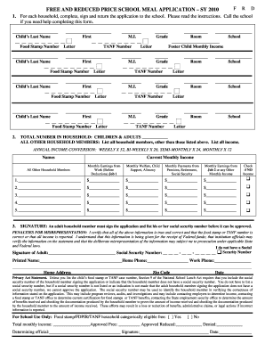 Free and Reduced Price School Meal Application