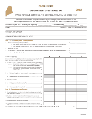 Maine Underpayment of Estimated Tax Form 2220ME