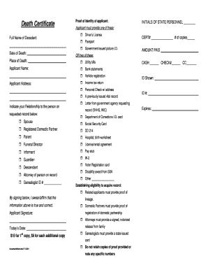 Death Certificate Request Form
