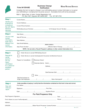 Maine Withholding Account Change Form