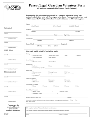 Parent/Legal Guardian Volunteer Form