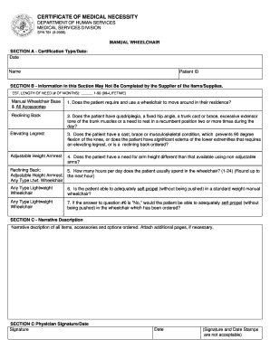 Certificate of Medical Necessity for Manual Wheelchair