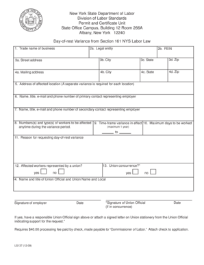 New York Day-of-Rest Variance Form