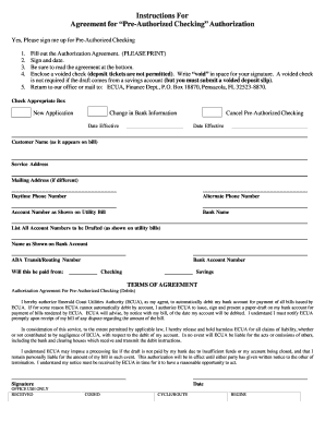 Emerald Coast Utilities Authority Pre-Authorized Checking Agreement
