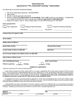 Emerald Coast Utilities Authority Pre-Authorized Checking Agreement