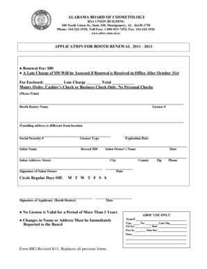 Alabama Booth Rental Renewal Application