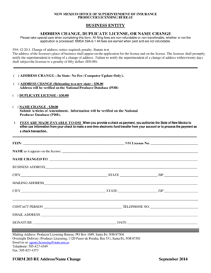 New Mexico Business Entity Address/Name Change Form