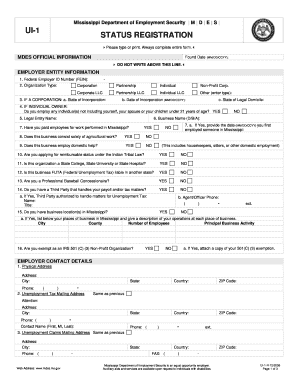 Mississippi UI-1 Status Registration Form