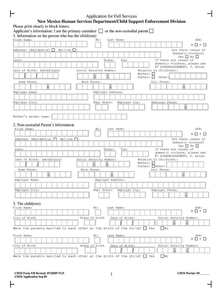 Fillable Online hsd state nm Application for Full Services New Mexico