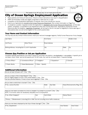 City of Ocean Springs Employment Application
