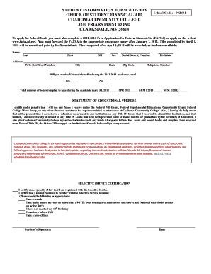 Student Information Form 2012-2013
