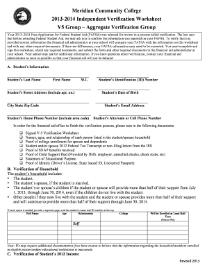 2013-2014 Independent Verification Worksheet
