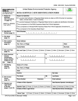 RCRA Subtitle C Site Identification Form