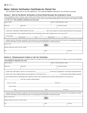 Texas Motor Vehicle Rental Tax Exemption Certificate