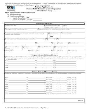 Uniform Application for Business Entity Insurance License/Registration