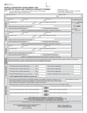 Vehicle Inventory Supplement for Cigarette, Cigar and Tobacco Products Permit