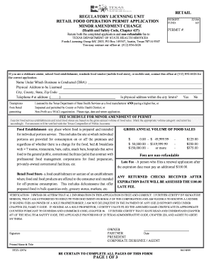 Texas Retail Food Operation Permit Application
