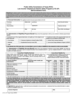 Texas LITE-UP Telephone and Electric Utility Discount Application