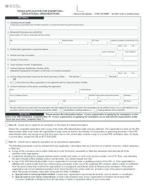 Texas Application for Exemption—Educational Organizations