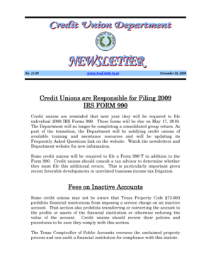 IRS Form 990 Filing Notice for Credit Unions