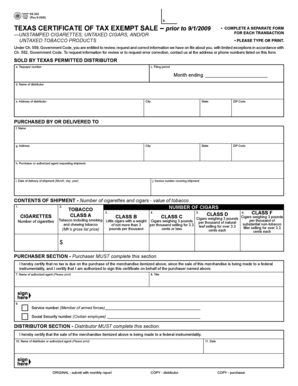 Texas Certificate of Tax Exempt Sale