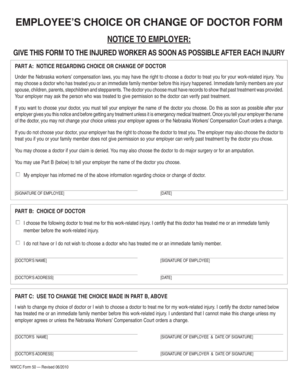 Nebraska Employee’s Choice of Doctor Form