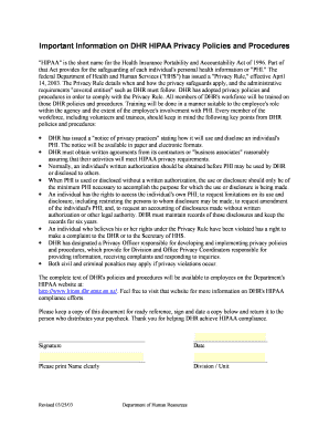 DHR HIPAA Privacy Policies and Procedures