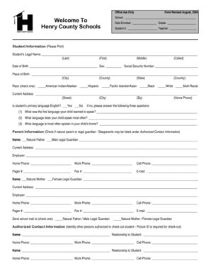 Henry County Schools Student Enrollment Form