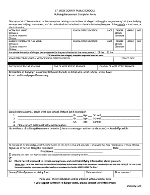 Complaint letter for electronic calculator - Bullying Complaint Form - St. Lucie County School District