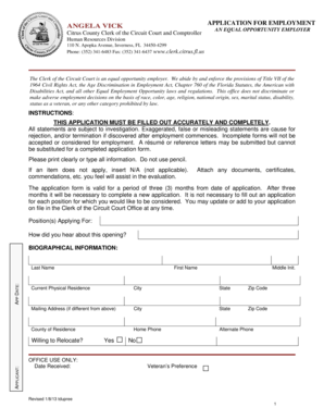 Citrus County Clerk Employment Application