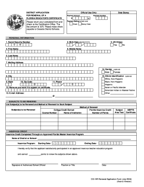 Florida Educator's Certificate Renewal Application