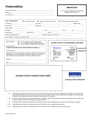 PreferredOne Fitness Rewards Authorization Form