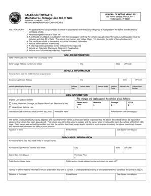 Indiana Mechanic’s Lien Bill of Sale