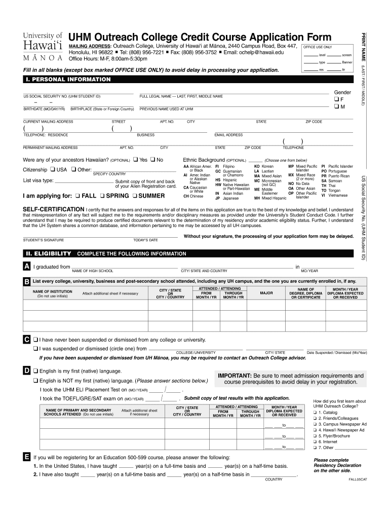 Fillable Online kaimukirip k12 hi UH Application - Kaimuki RIP - kaimukirip k12 hi Fax Email ...