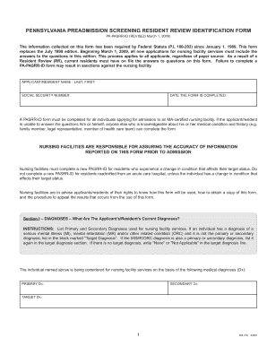 Pennsylvania Preadmission Screening Resident Review Identification Form