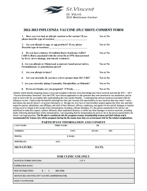 2012-2013 Influenza Vaccine Consent Form