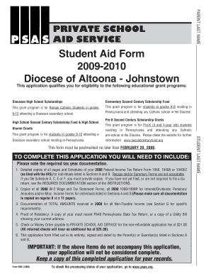 Private School Aid Service Student Aid Form
